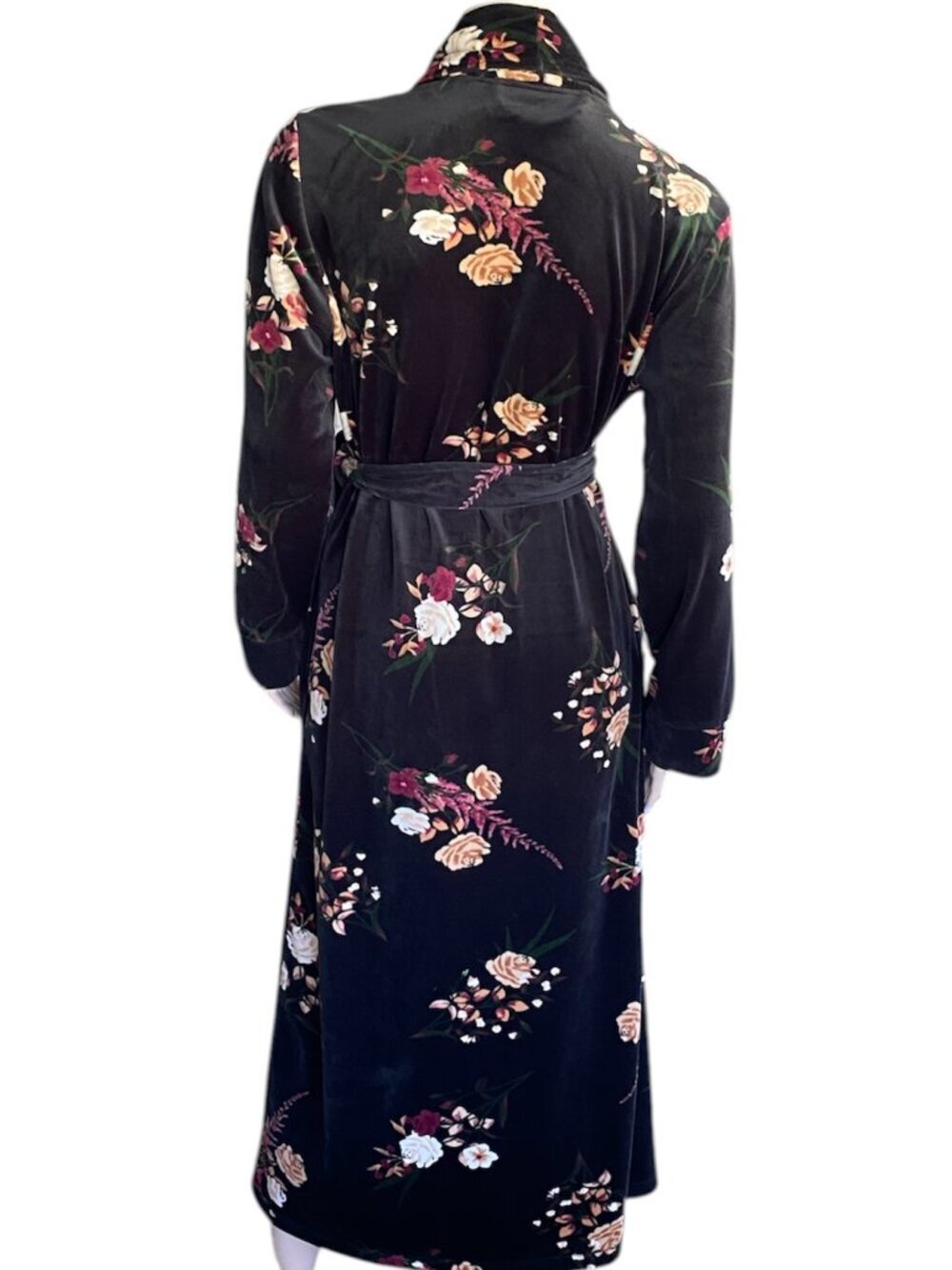 la Vie en Rose Floral Velvet Plush Wrap Robe Sz Medium - Picture 3 of 8